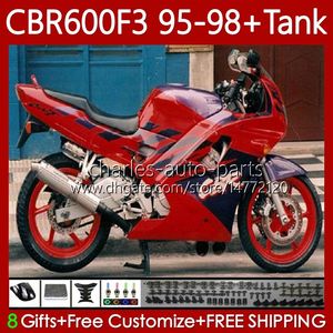 Bodys + Tank para Honda CBR600 CBR 600 F3 FS CC 600F3 95-98 Vermelho Bodywork azul 64NO.61 600FS 600cc CBR600F3 95 96 97 98 CBR600-F3 CBR600FS 1995 1997 1997 1998 Kit de Fairing