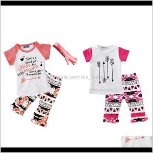 Baby Baby Maternity Drop Delivery 2021 Girls Casual Clothing Sets Letters Geometric Figure Print Flower Fashion Suits Infant Outfits Kids Top