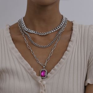 2 st / lot punk multilayer tjock kedja halsband 2021 kvinnlig enkel retro lila pärla hängsmycke halsband