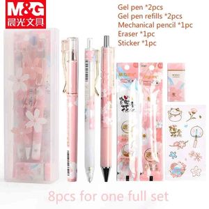 MG Cherry Blossom Gel Pen-Mechanical Pencil Lead 0.5mm Refiills Set Pink Presentpennor för Girls School Supplies Tillbaka till skolan 210330
