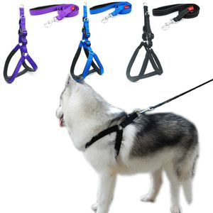 Cão acolchoado por harness coleira reflexiva de nylon chicote de harness para grandes cães running walk esportes ao ar livre 210712