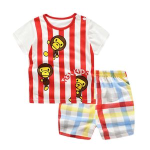 Unini-yun 2019 Summer Baby Boy Clothes Newborn Striped Cartoon Monkey Tshirt + Shorts Set Girls Baby Clothing Newborn Clothes G1023