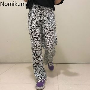 Nomikuma 한국어 스타일 레트로 스트리트웨어 레오파드 인쇄 바지 여성 느슨한 높은 허리 스트레이트 캐주얼 바지 Pantalones 3D054 210514
