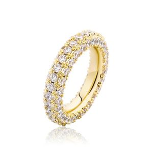 New Fashion Charm 3 Row CZ Eternity Gold Ring with Side Stone Bling Iced Full Micro Pave Cubic Zirconia Hip Hop Punk Style Jewelry Party Jewelry Gifts for Women