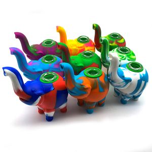 Original elephant pattern mini bubbler Water Pipes multiple Color Silicone bongs Hookahs Glass Bowl SIZE cm mix color smoking accessories