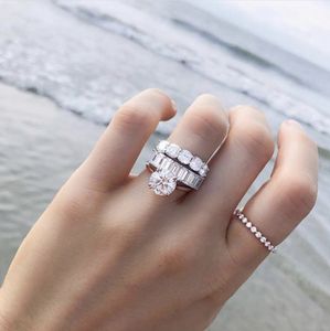 Luxury 925 Sterling Silver Round 3ct Simulated Diamond Wedding Engagement Cocktail Women white topaz Band Rings set Fine Jewelry