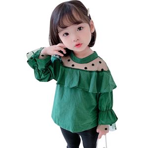 블라우스 캐주얼 도트 패턴 어린이 셔츠 패치 워크 유아 옷을위한 소녀 210412