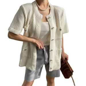 半袖レディースショートニットカーディガンラウンドネックブラウスジャケット夏の韓国のファッション婦人服210520