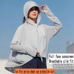 Kvinnors dike rockar Solskyddskl￤der Kvinna Kvinna Dovetail Summer Beach Travel Ice Silk Big Shawl Cool Breattable Hooded