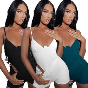 Women 2022 Summer Rompers Outftis Shorts 2 Piece Set Sexy Skinny Overalls Fashion Solid Sleeveless Playsuit Clubwear Fashion Clothing K8739