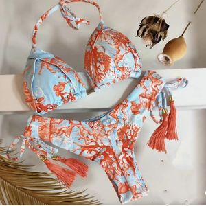 Damska Stroje Kąpielowe 2022 Bikini Set Kobiety Push Up Swimsuit Dolne Print Brazylijski Biquini Bathing Suit Swim Wear Beach