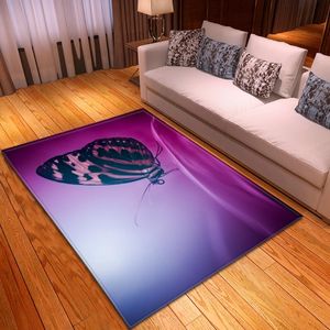 Carpetes Pink Cartoon 3D Impresso para sala de estar Decoração de quarto Carpete Colorido Butterfly Kids Table Play Home Coffee Area Rug
