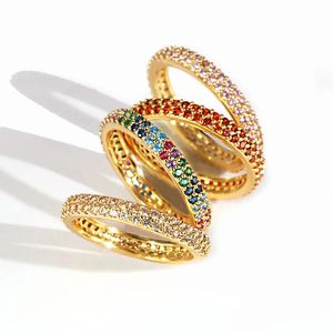 AAA Cz Zircone Europa Anelli Doppi anelli di cristallo arcobaleno per le donne Accessori di gioielli alla moda Matrimonio all'ingrosso