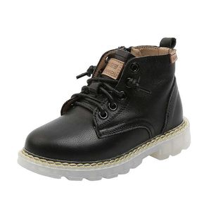 Autumn Fashion Children Martin Boots Boys Quality Genuine Leather British Boots Girls Mid-top Boots Delicate Stitching 210713