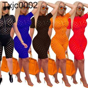 Women Jumpsuits Slim Sexy Hollow Out Perspective Designer Summer Solid Color Short Sleeve Shorts Rompers Club Tight Overalls Pants 5 Colours