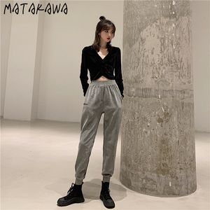 MATAKAWA Streetwear Donna Pantaloni Leggings Coreano Allentato Pantaloni Casual Vita alta BF Pantaloni sportivi Donna 210513