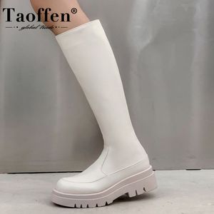 Taoffen Size 33-43 여성 무릎 부츠 패션 플랫폼 지퍼 하이힐 겨울 신발 여성 따뜻한 긴 부팅 레이디 캐주얼 신발
