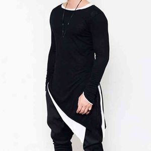 Mäns Långärmad Tee Homme Side Sharp Swag Hem Tshirt Män Streetwear Mode Asymmetriska Män Side Extended T Shirt Cloth G1229