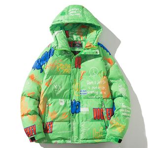 Mężczyzn Cartoon Full Graffiti zagęścić Parker Vintage Oversize Black Down Jackets