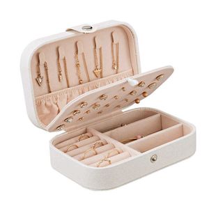 Jewelry Casket Packing Cosmetic Storage Box Makeup Organizer Multi-function Jewelry Case Portable Leather Earrings Ring 210626