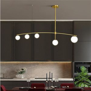Ljuskronor modern lång ljuskrona minimalistisk glasboll guld / svart järn nordisk inomhus bar kök restaurang bondgård belysning