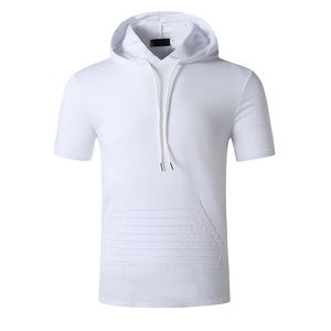 Branco Sólido Camiseta Homens Workout O Casual Muscle Gym Camisetas Mens Hooded Hip Hop Tshirt Verão Harajuku Hipster Tops 210524