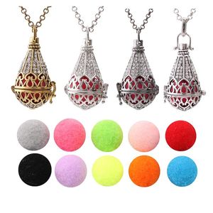 Hängsmycke Halsband 1PC Finish Copper Antik Drop Teardrop Crystal Cage Halsband Aroma Parfym Essential Oljelås Diffusor Smycken