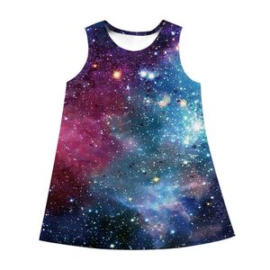 2020 Summer Kids Sleeveless Dresses Big Girls 3D Colorful Galaxy Space Starry Sky Printing A-line Dress Children Clothing Dress Q0716