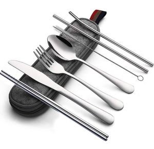 Portable Flatware Zestaw 5 Kolory Stołowe 8 Sztuk / Lot Outing Obiad Obiadowa Eco-Friednly Stainless Słoma Szczotka Spoon Fork Chopsticks