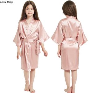 Kızlar için Düğün Parti Elbiseler Çocuk Saten Pijama Genç Kız Pijama Bornoz Çocuk Ipek Kimono Bornoz Çocuklar için 210901