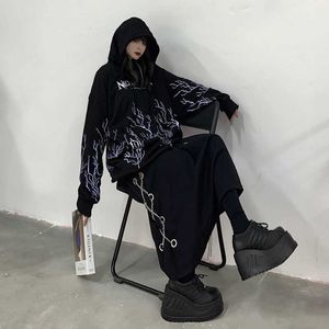 Korea Gothic Spódnica Sexy Casual Hip Hop Chain Duży rozmiar Moda Dark Women Vintage Ins Ulzang A-Line High Waist Damskie 210608