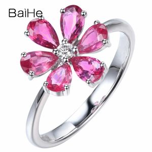 Küme halkaları baihe katı 14K beyaz altın toplam 1.04ct sertifikalı f-g/si orijinal doğal elmaslar pembe safirler kadın modaya uygun ince mücevher ri