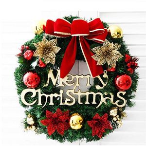Boże Narodzenie wieniec elegancki czerwony szampan złoty świąteczny wieniec okno drzwi ściana ornament dekoracje domowe ozdoby świąteczne 211104