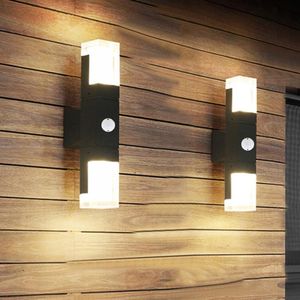 Outdoor Wall Lamps Motion Sensor Up Down LED Light Waterproof Porch Garden Balcony Terrace Decoration Lighting Sconce Lamp