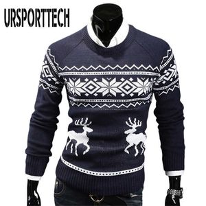 Outono Fino Camisola de Natal Homens Pullovers Cervos Imprima Oversized Chave de Malha Suéters Unisex Homem Engraçado Homem Feio Natal Camisola 210528