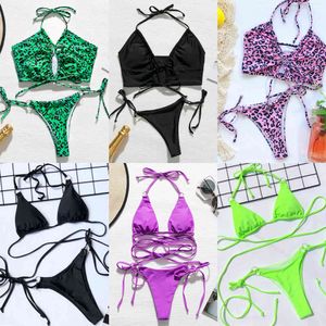I-X Leopard Baddräkt Kvinna Sexig String Lace Up Bikini 2020 High Cut Badkläder Kvinnor Sommarbadar Halter Bikini Set Swim SuitX0523