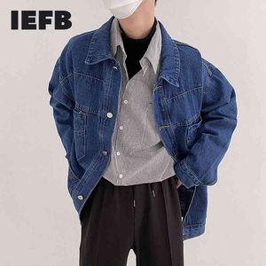 IDEFB Dark Blue Denim Jacket Męskie luźne dopasowanie ponadgabarytowe dżinsy płaszcz wiosna moda streetwear mans odzież 9y6971 210524