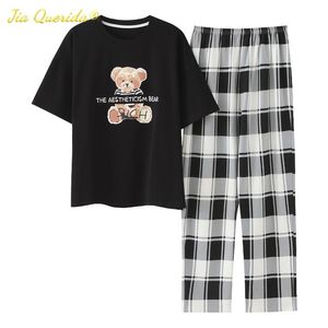 Pj plus storlek underkläder bomull sleepwear stora kvinnors pyjamas kortärmad lång byxa sommar hemmor mjuka pyjamas 210809