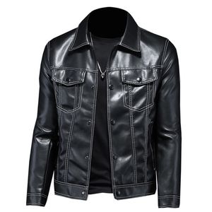 2021 가을 남자의 빛나는 가죽 자켓 고품질 패션 푸 재킷 남자 인공 가죽 코트 오토바이 재킷 220211