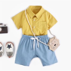 Sommar baby pojke kläder barn pojkar sätter kläder kostym skjorta rompers + shorts barn 210521