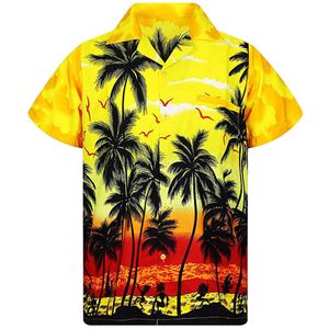 Kurzarm-Hemd mit Kokosnussbaum-Motiv für Herren, hawaiianischer Stil, lässiger lockerer Druck für Sommer-Strand-Tops 210721