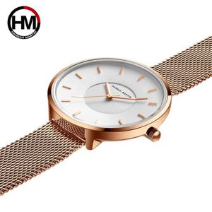 Japan Miyota 2035 Quartz Simple Design Top Märke Luxury Gift Stainless Steel Big Curved Face Dial Vit Rose Guld Kvinnor Klockor 210527