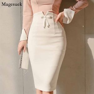 Plus Rozmiar Eleganckie Spódnice Office Damskie Office High Paisted Ołówek Midi Spódnica Dla Kobiet Jupe Femme Spring Sexy White 10145 210518