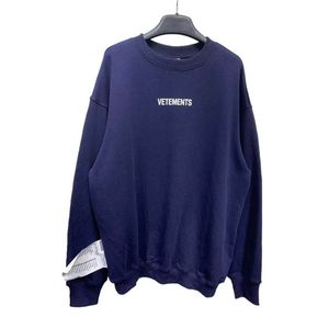 Vetements trendiga tröjor Vetements streetwear män kvinnor hoodies höst vinter lös mode broderi stor tag svart blå c0401