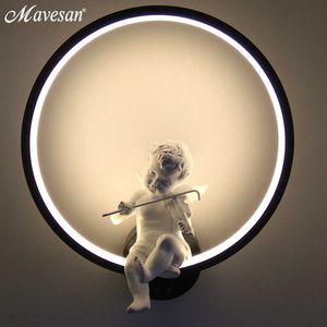 Selling Wall Lamps Indoor Black White Wall Lighting Minimalist Art Sconce Interior With Angel Bird Home Decoration wall 210724