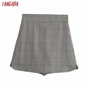 Mulheres elegante xadrez impressão saia de volta zíper bolsos feminino retrô casual shorts pantalones 4m125 210416