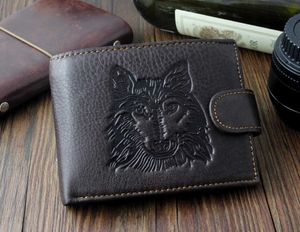 Wallet Mens Genuine Leather fashion Wolf Logo Vintage Zipper Snap Card Holder Coin Purse -High Quality