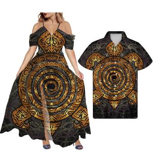 Wholesale summer couple dress resale online - Casual Dresses Hycool Sexy V Neck Off Shoulder Sling Summer Beach Dress Latest Plus Size Wedding Guest Polynesian Couple Outfits