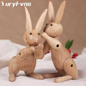 YuryFvna Nordic Dänische Holzschnitzerei Miss Rabbit Statue Gelenkpuppe Dekoration Zuhause Wohnzimmer Dekor Zubehör 210804