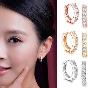 Hoop & Huggie 1 Pair Silver/gold/rose Gold Earrings Small Round Rhinestones Women's Fashion Jewelry Gifts Gift